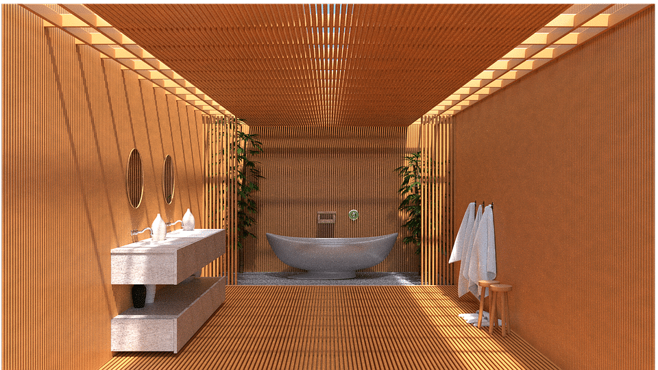 Bathroom, 3D, Japanese, Interior Design, Bathtub